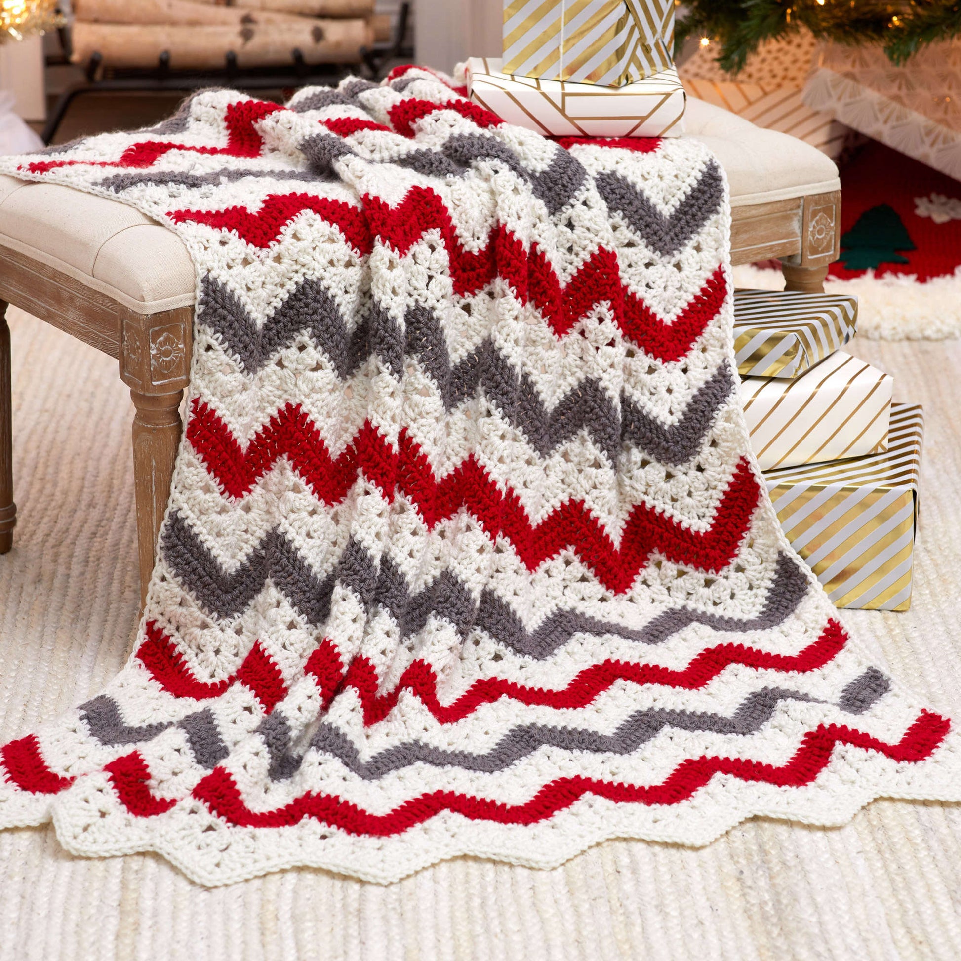 Free Red Heart Holiday Ripple Throw ( designer dispute, pattern taken down as per ally's note ) Crochet Pattern