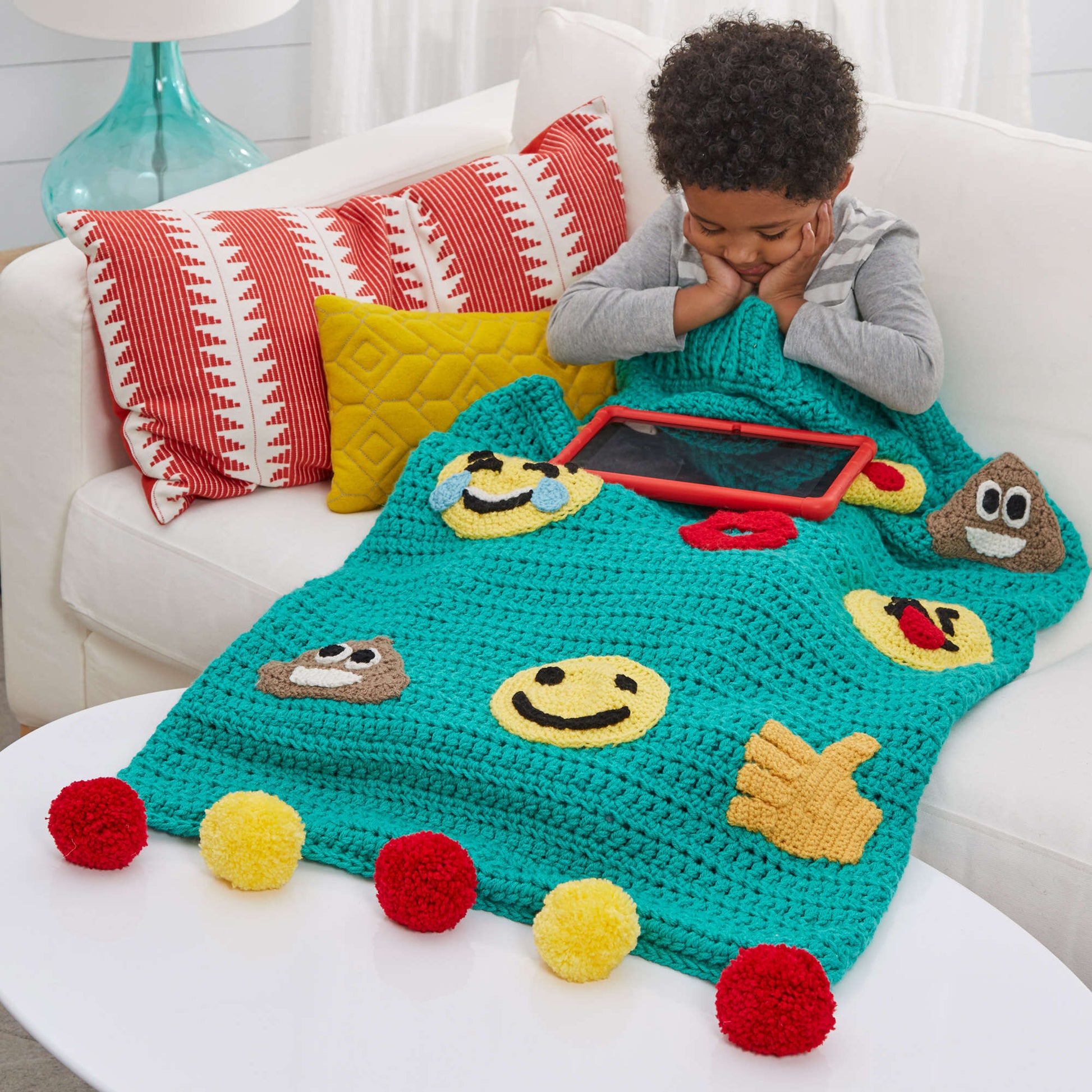 Free Red Heart Crochet Emoji Snuggle Sack Pattern
