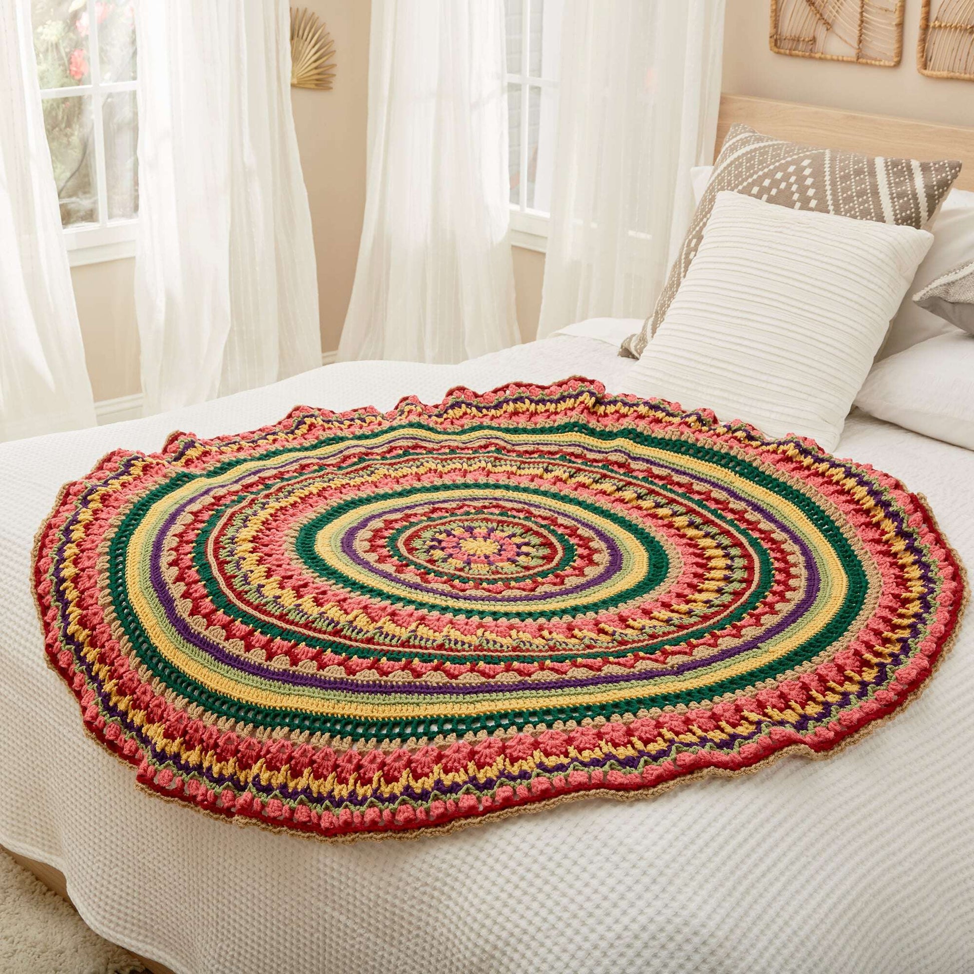 Free Red Heart Crochet Circular Fall Mandala Throw Pattern