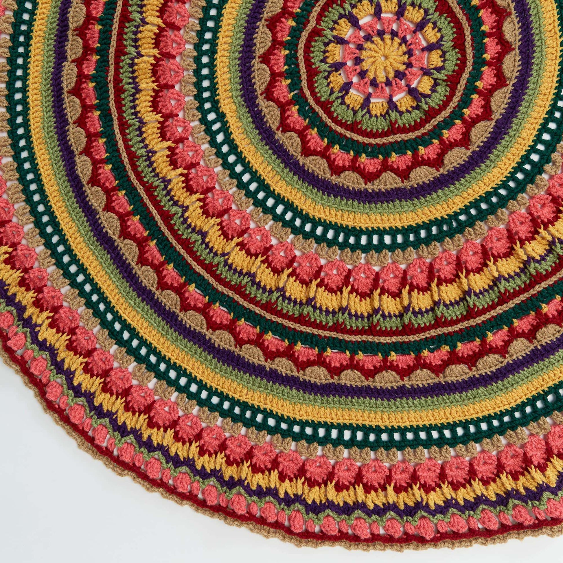 Free Red Heart Crochet Circular Fall Mandala Throw Pattern