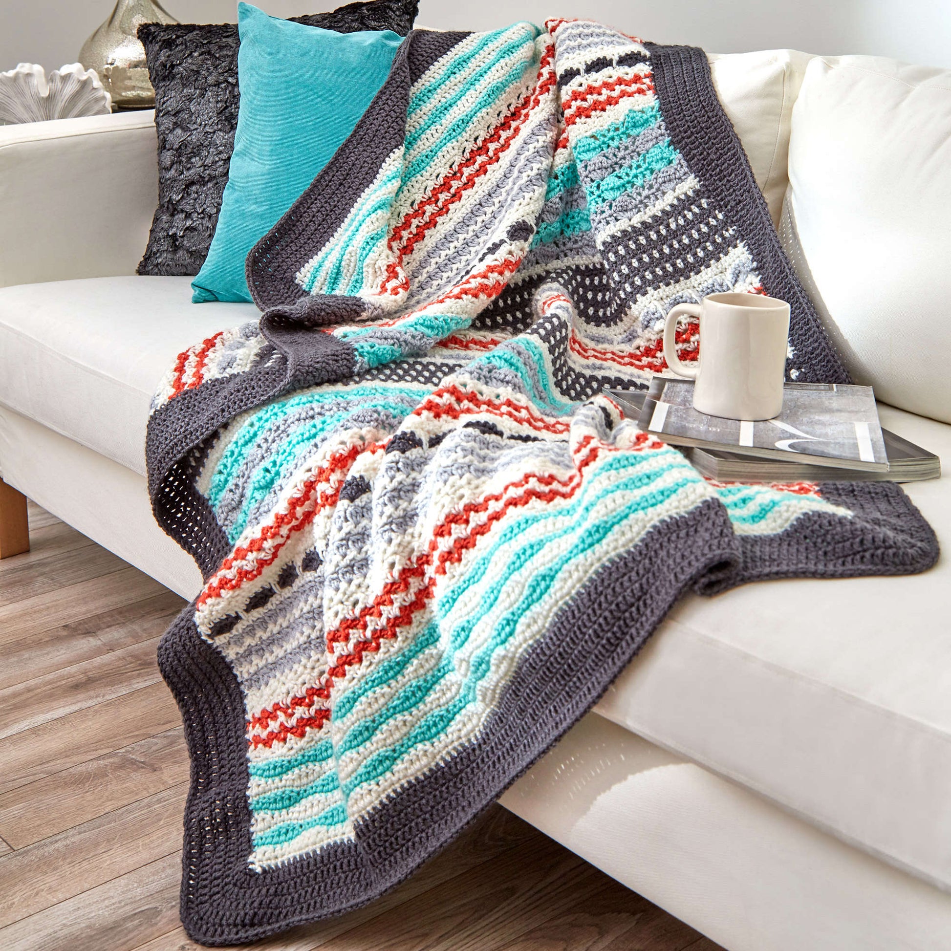Free Red Heart Inspired Stripe Throw Pattern