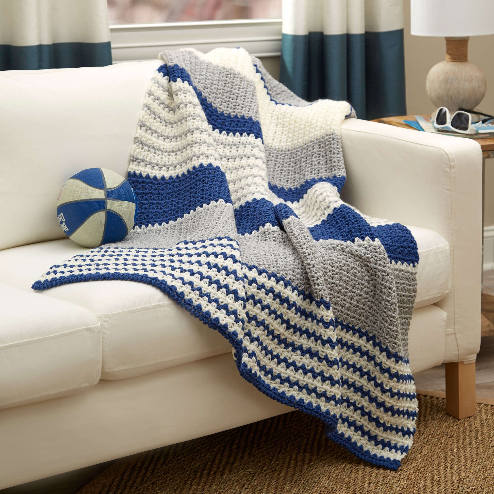 Free Red Heart Crochet Athleisure Striping Throw Pattern
