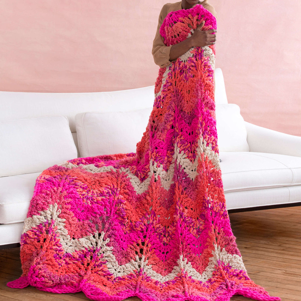 Crochet Throw made in Red Heart Mixology Solids Yarn