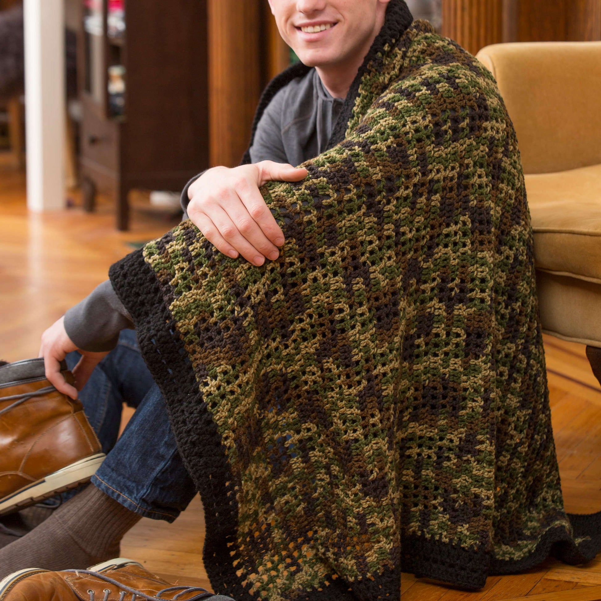 Free Red Heart Man Cave Throw Crochet Pattern