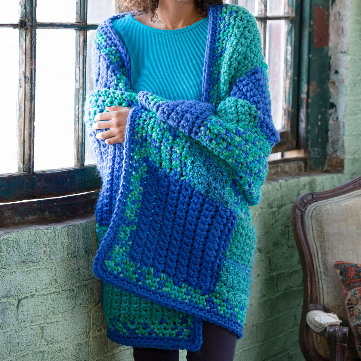 Crochet Throw made in Red Heart Mixology Prints Yarn