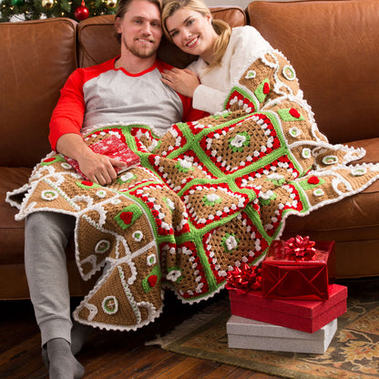 Red Heart Crochet Gingerbread House Throw Crochet Throw made in Red Heart Holiday Yarn