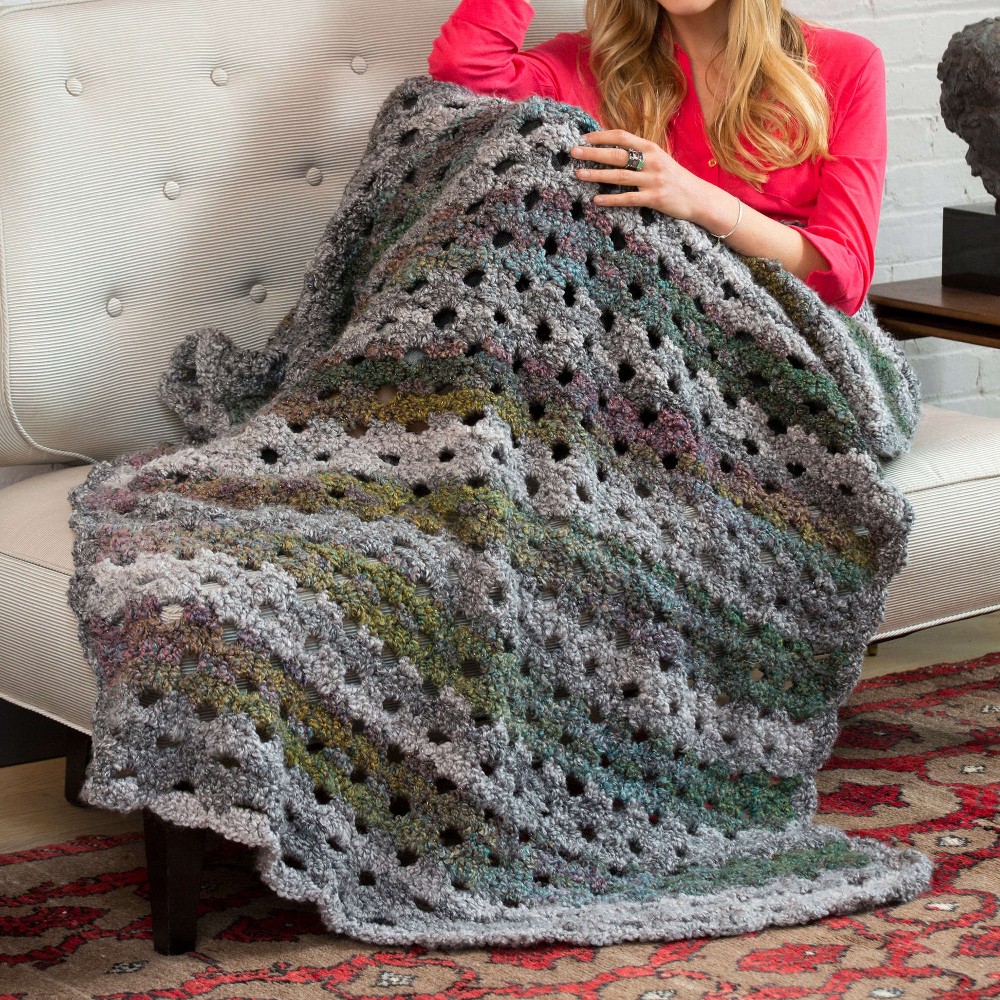 Free Red Heart Shaded Greys Throw Crochet Pattern