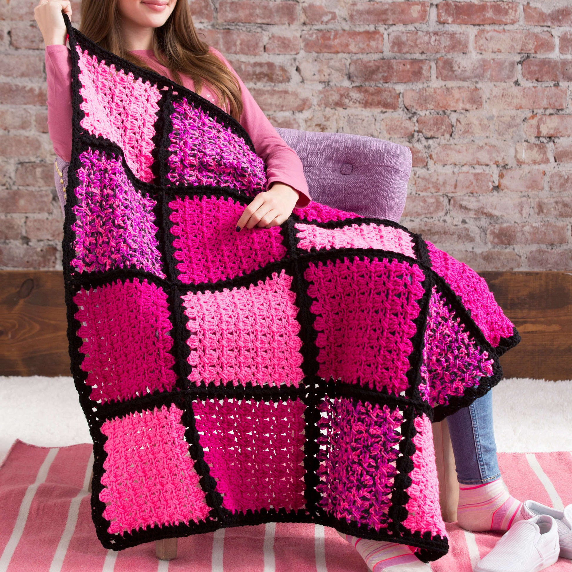 Free Red Heart I Love Pink Crochet Blanket Pattern