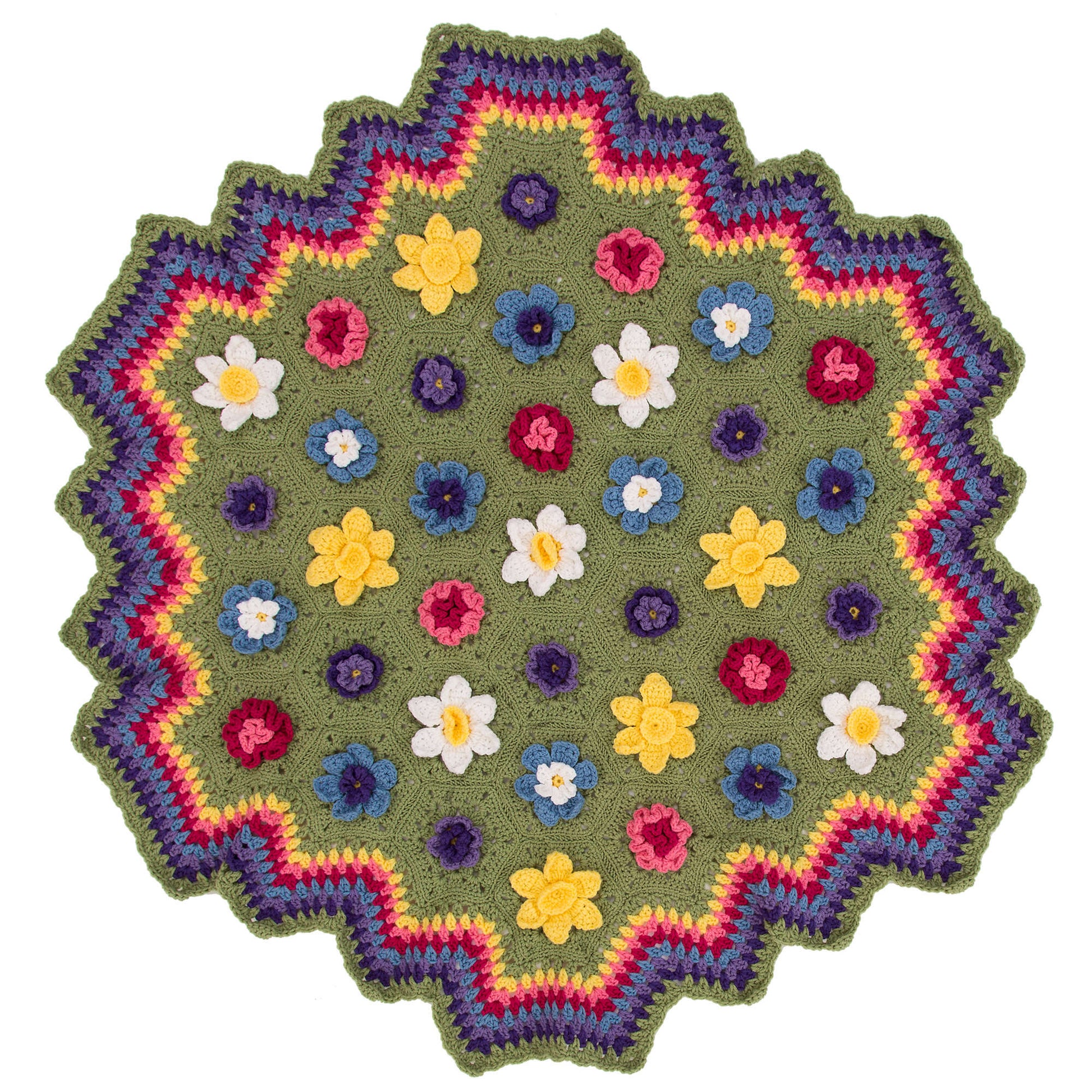 Free Red Heart Flower Garden Throw Crochet Pattern