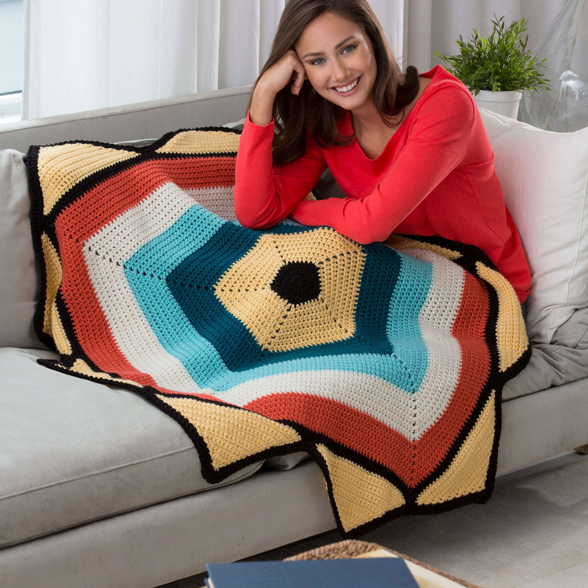 Free Red Heart To The Point Throw Crochet Pattern