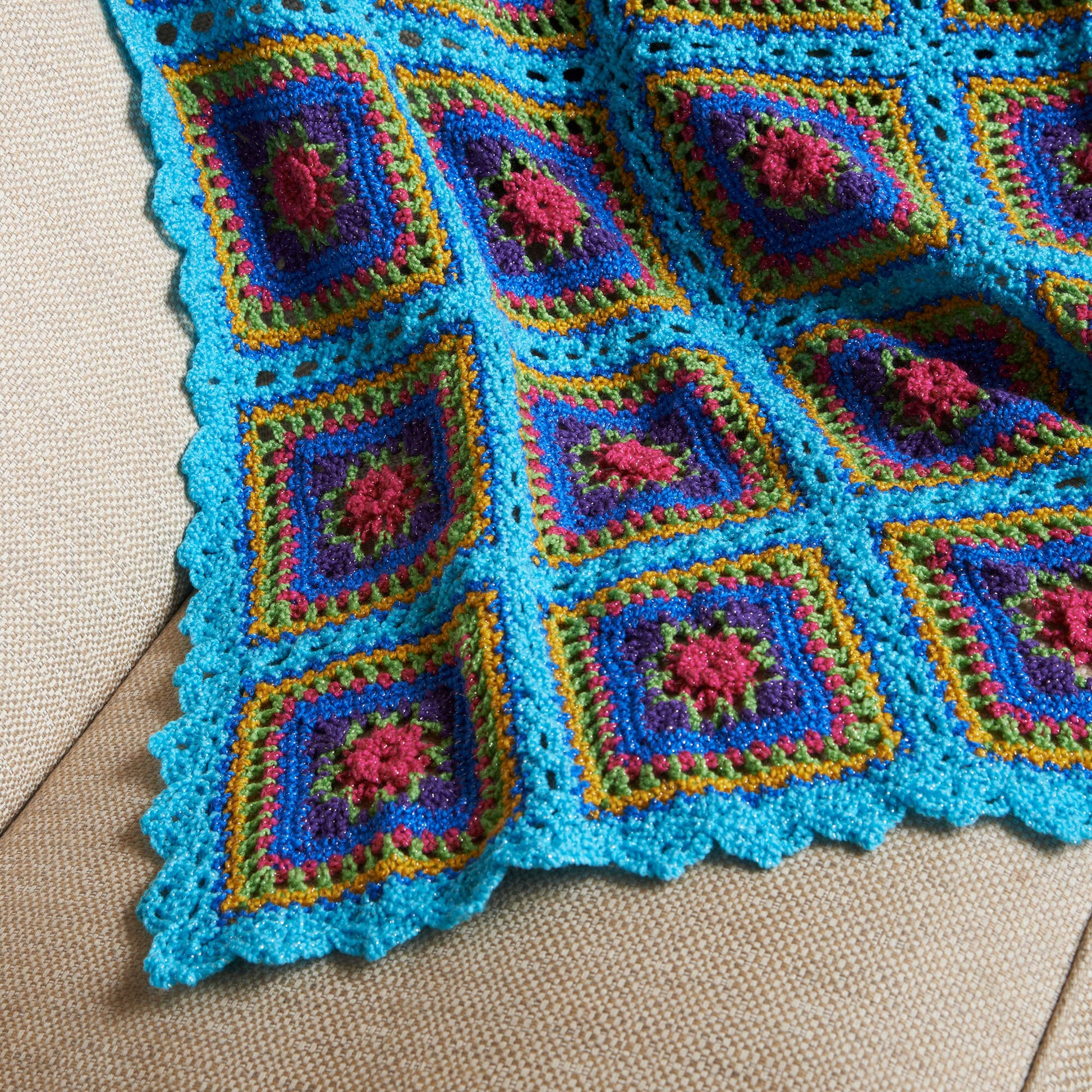 Free Red Heart Festive Squares Throw Crochet Pattern