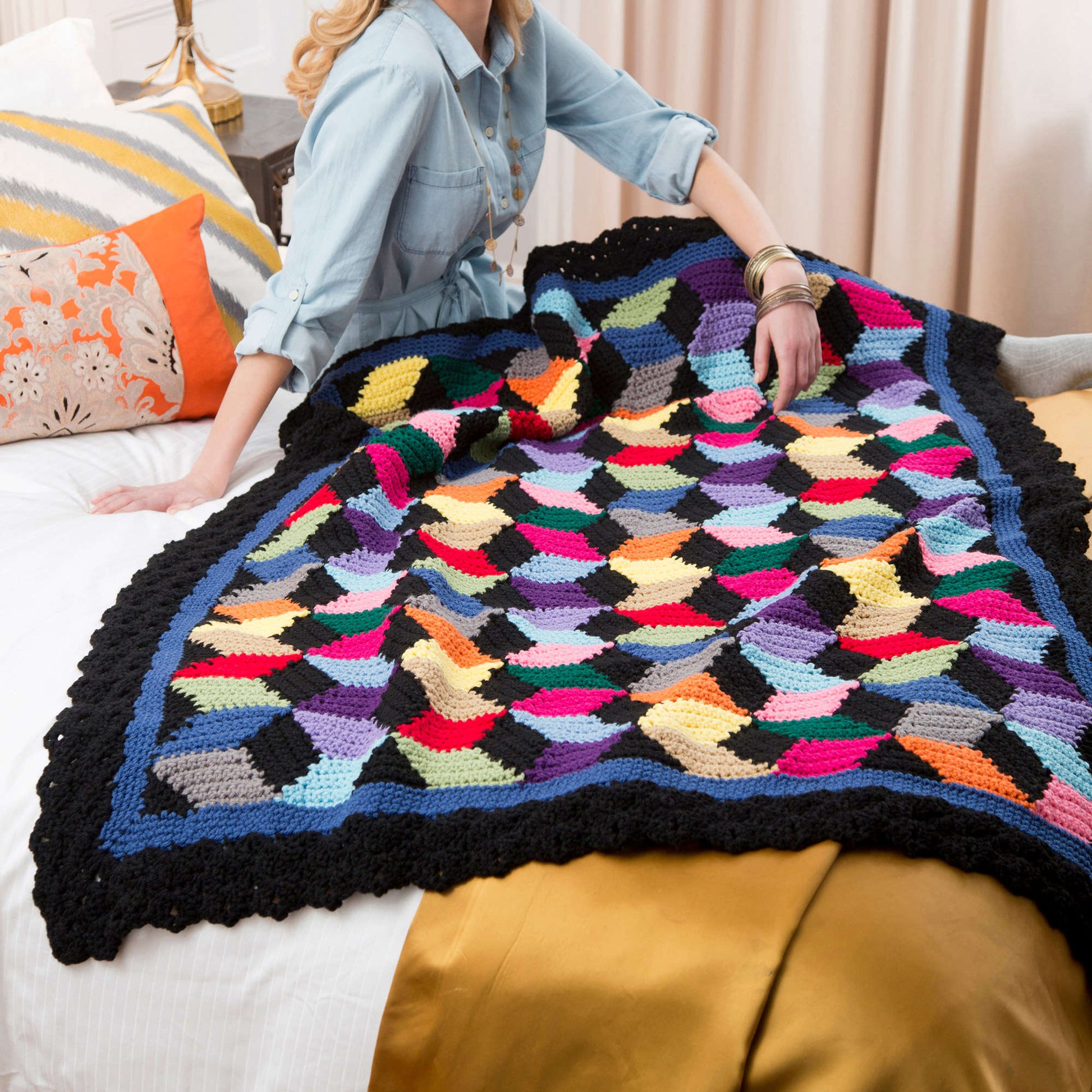 Free Red Heart Tumbling Blocks Throw Crochet Pattern
