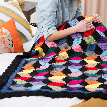 Red Heart Crochet Tumbling Blocks Throw Crochet Throw made in Red Heart With Love Yarn