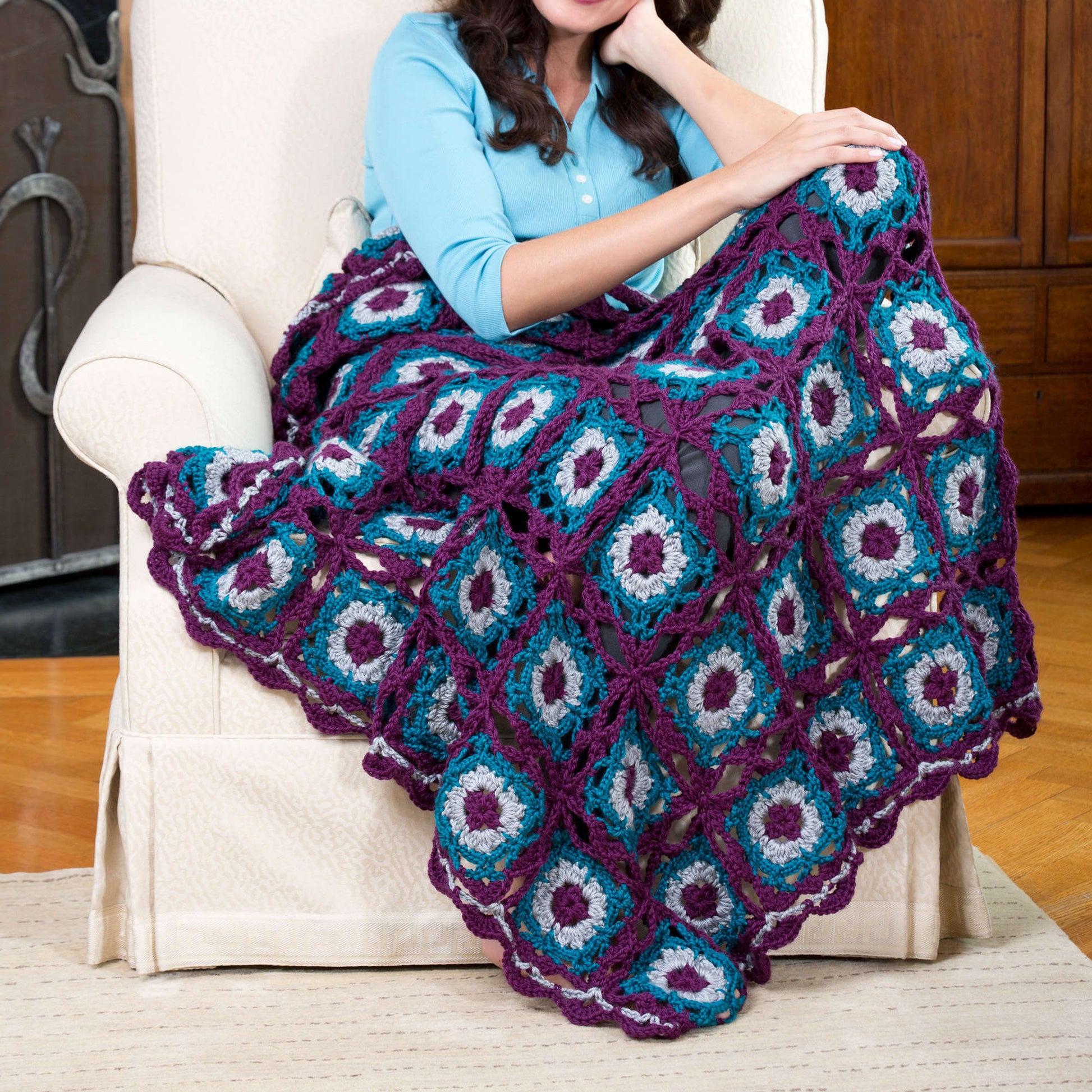 Free Red Heart Lacy Square Crochet Blanket Pattern