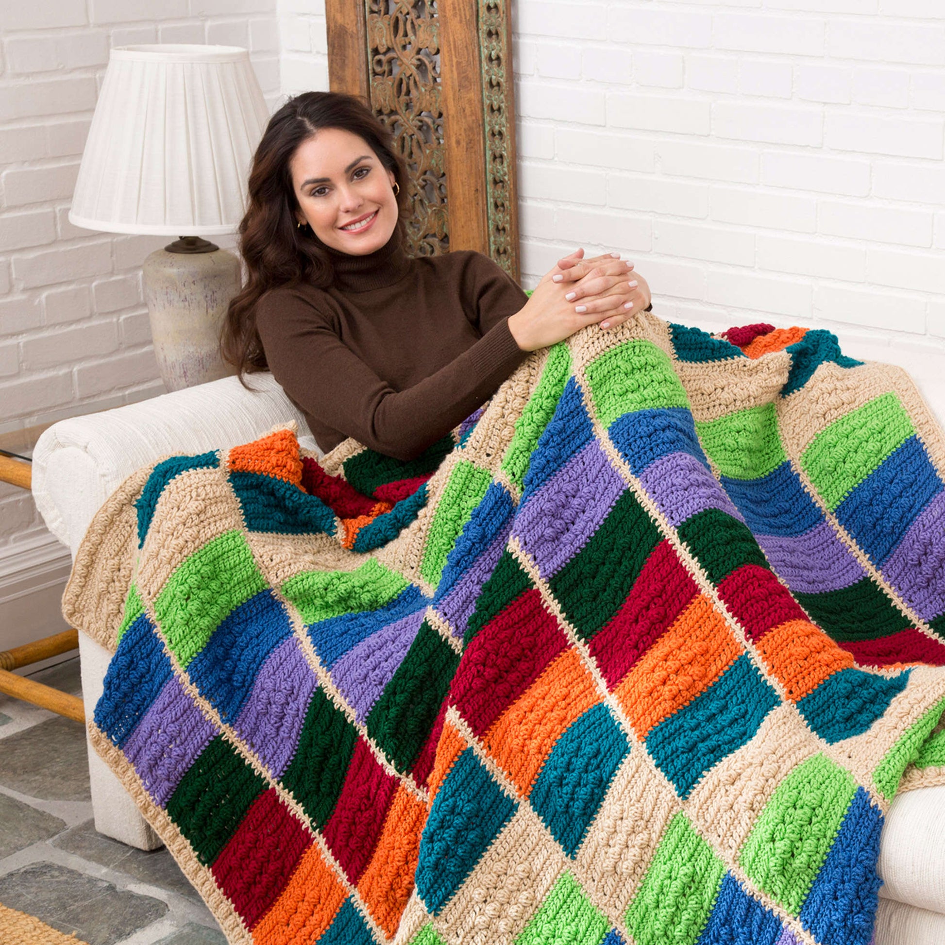 Free Red Heart Crochet Color Block Throw Pattern