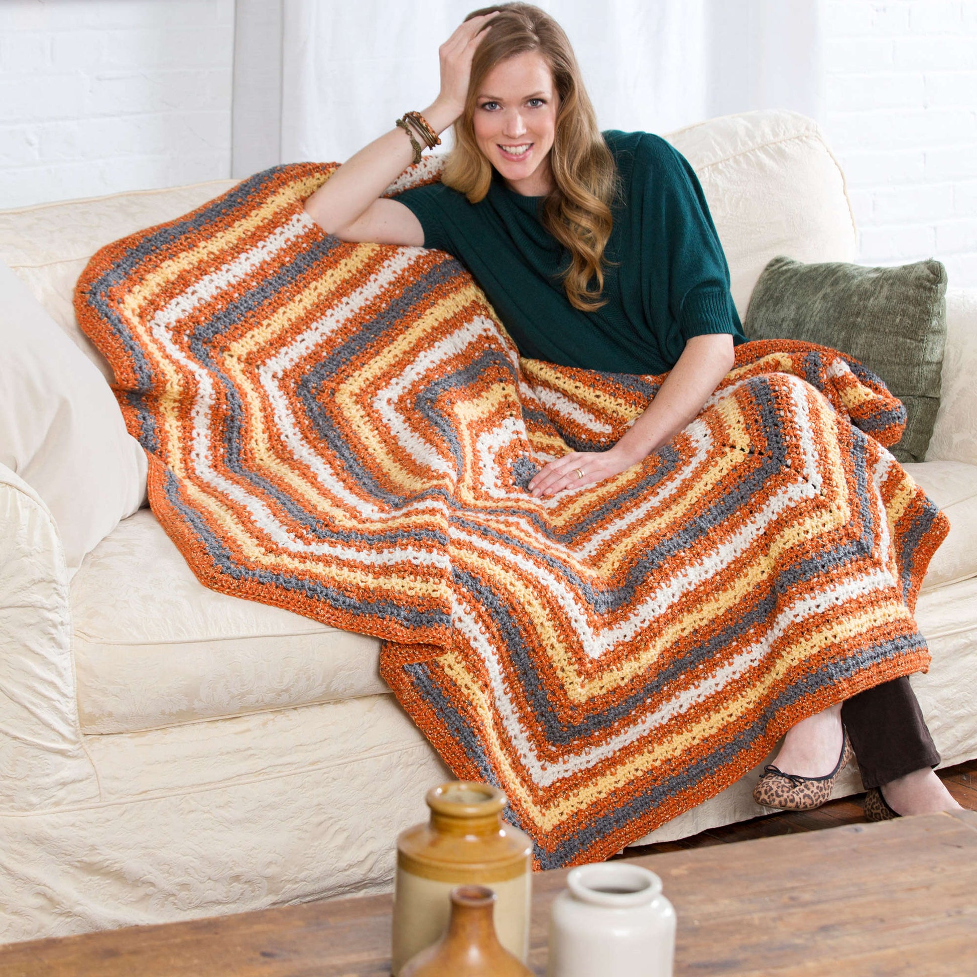 Free Red Heart Autumn Throw Knit Pattern