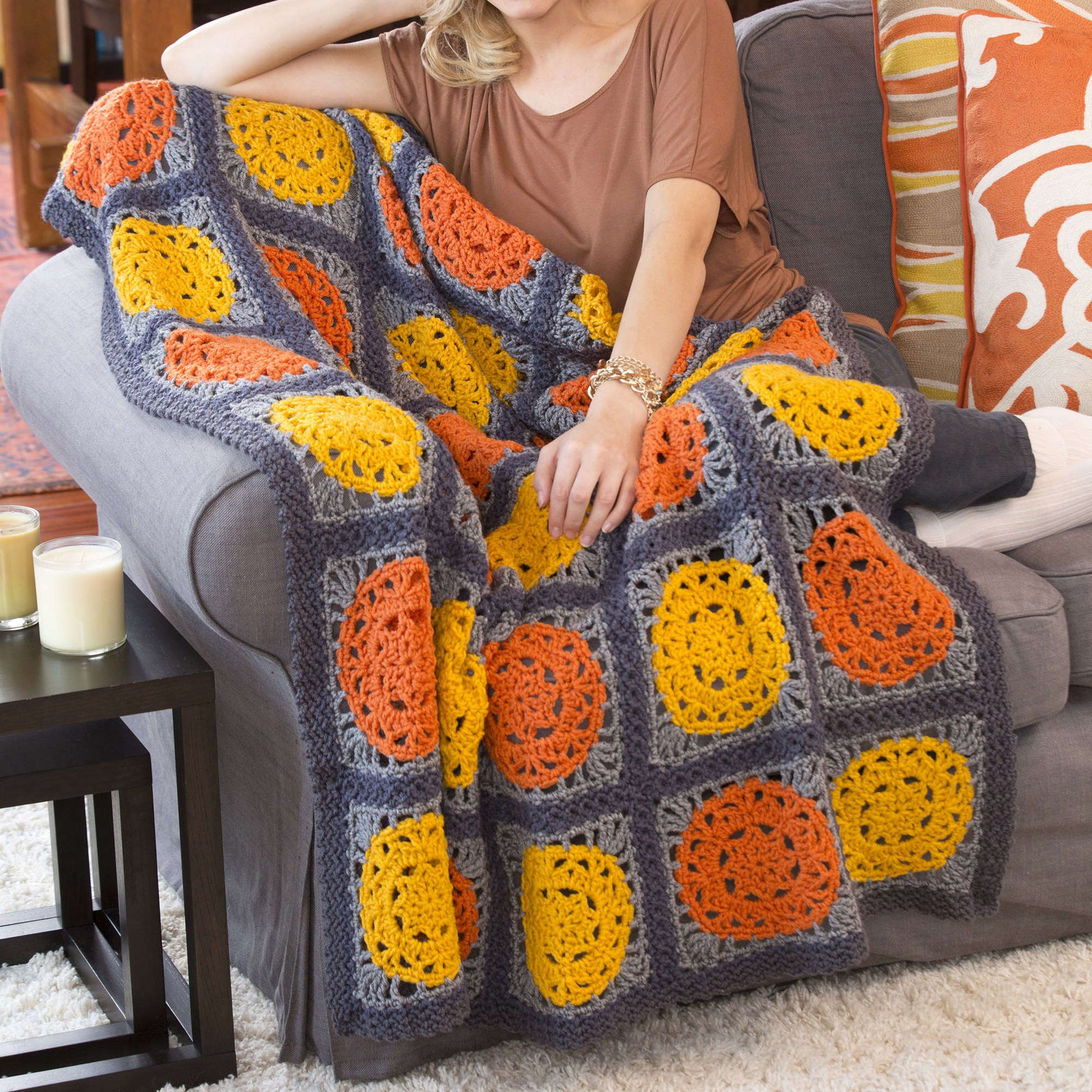 Free Red Heart Let The Sun Shine Throw Crochet Pattern