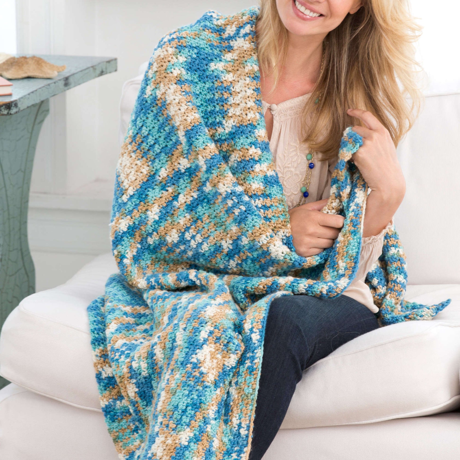 Free Red Heart Crochet Just Beachy Throw Pattern