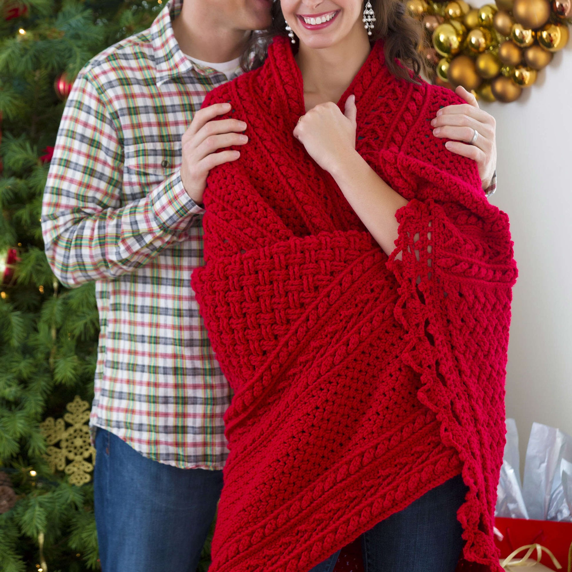 Free Red Heart Crochet Holiday Cables Throw Pattern