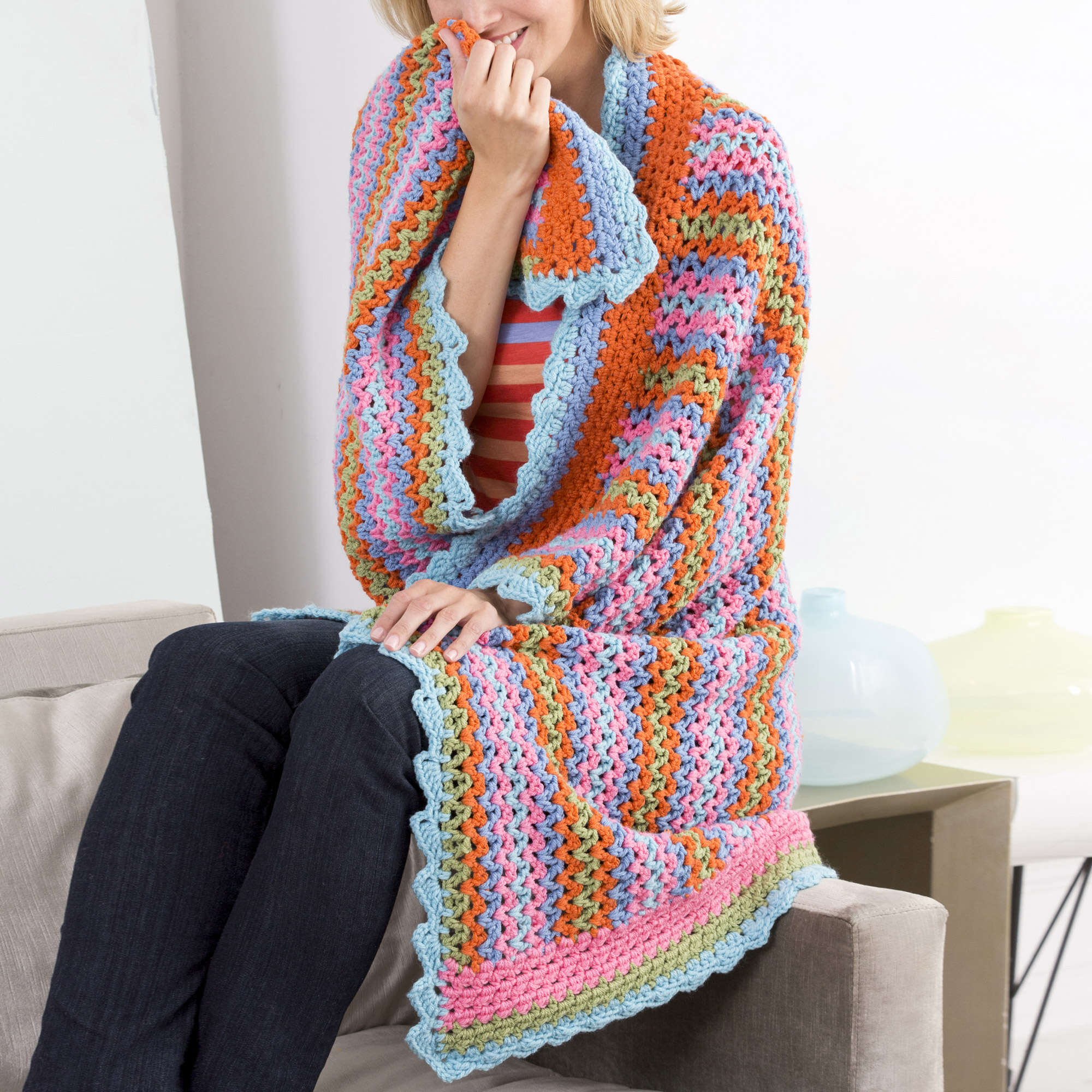 Free Red Heart Rickrack Stripes Throw Crochet Pattern | Yarnspirations