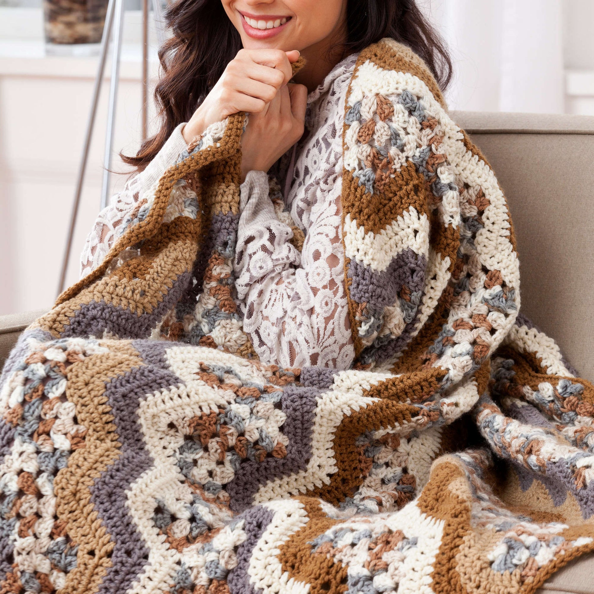 Free Red Heart Cloudy Day Ripple Throw Crochet Pattern