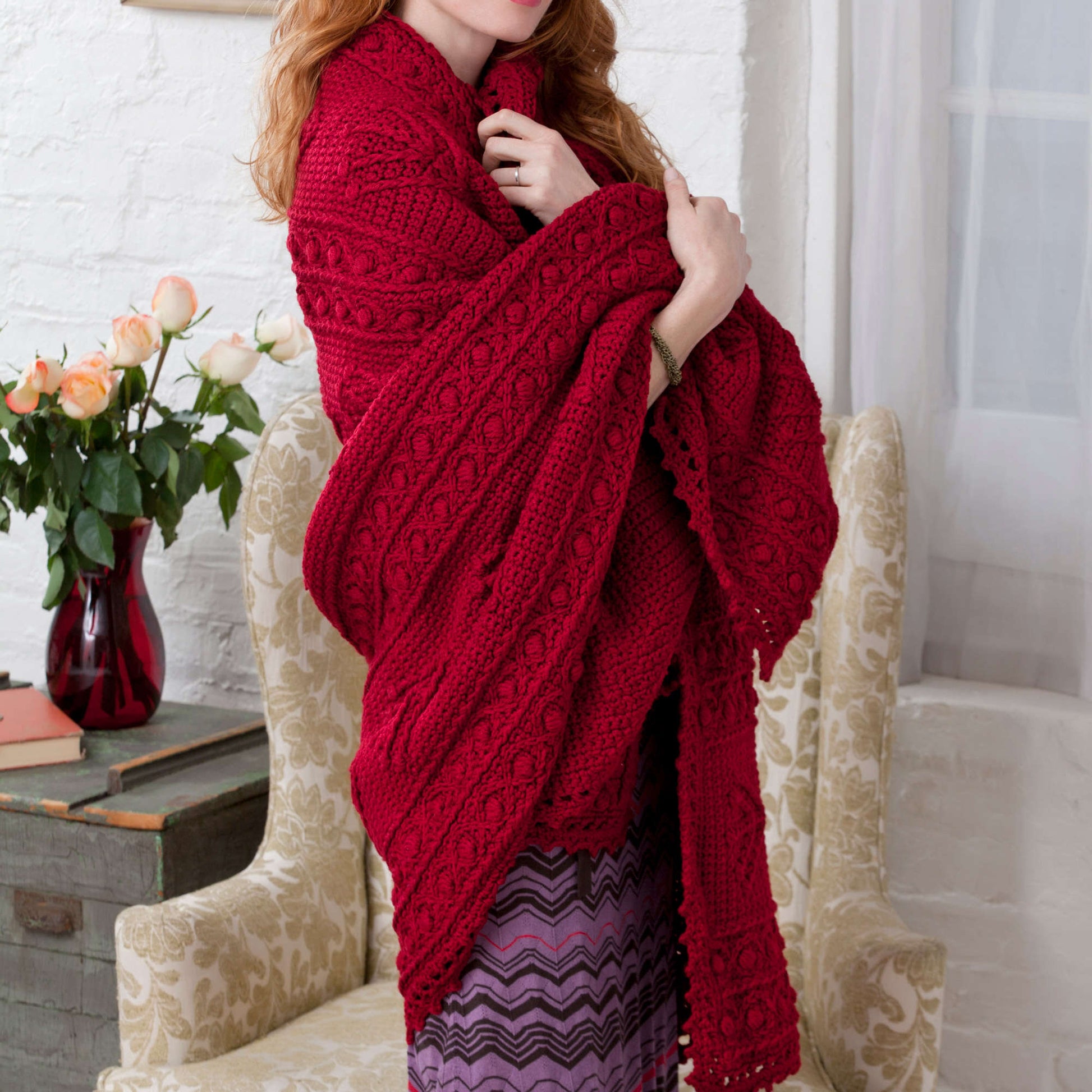 Free Red Heart Crochet Branches & Berries Throw Pattern