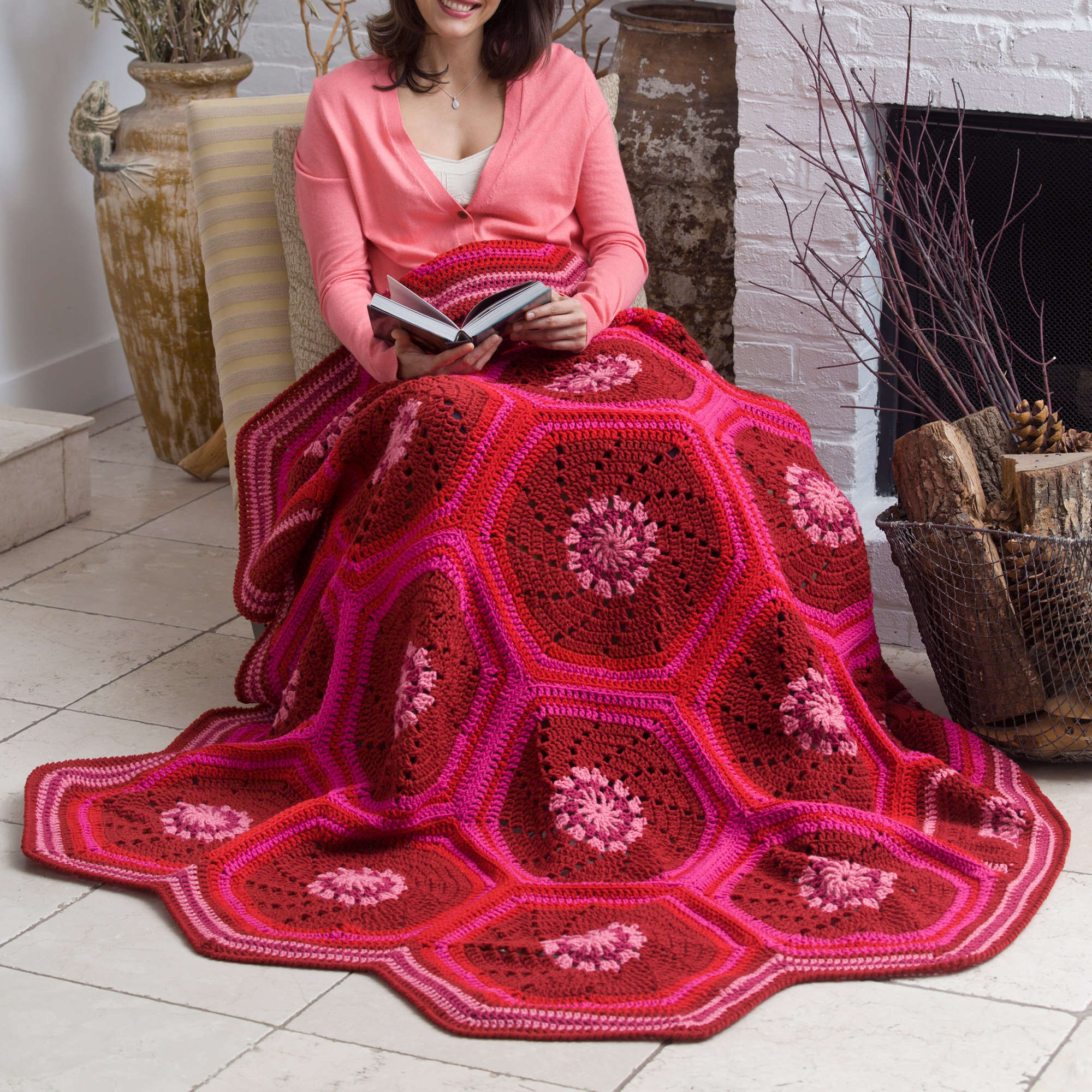Free Red Heart Ruby Hexagon Throw Crochet Pattern | Yarnspirations