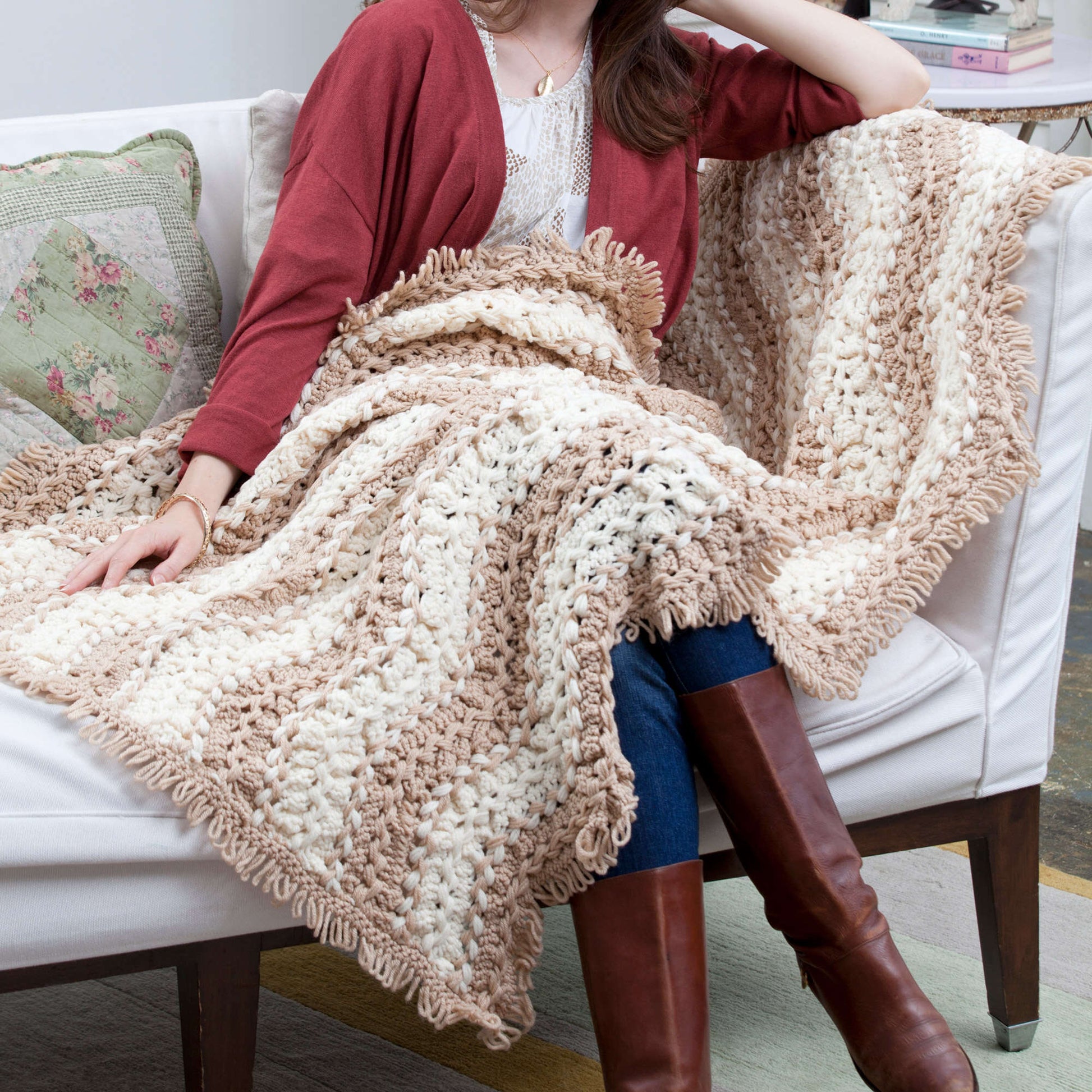 Free Red Heart Crochet Waverly Place Throw Pattern