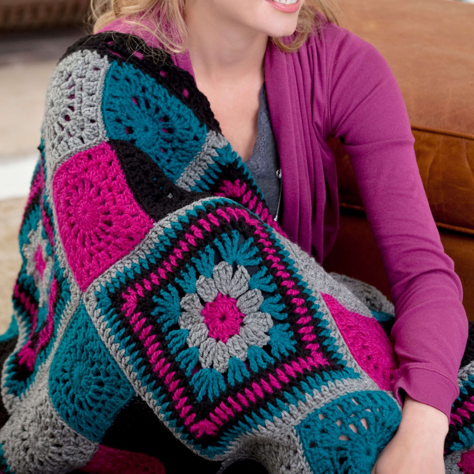 Free Red Heart Time To Relax Granny Throw Crochet Pattern
