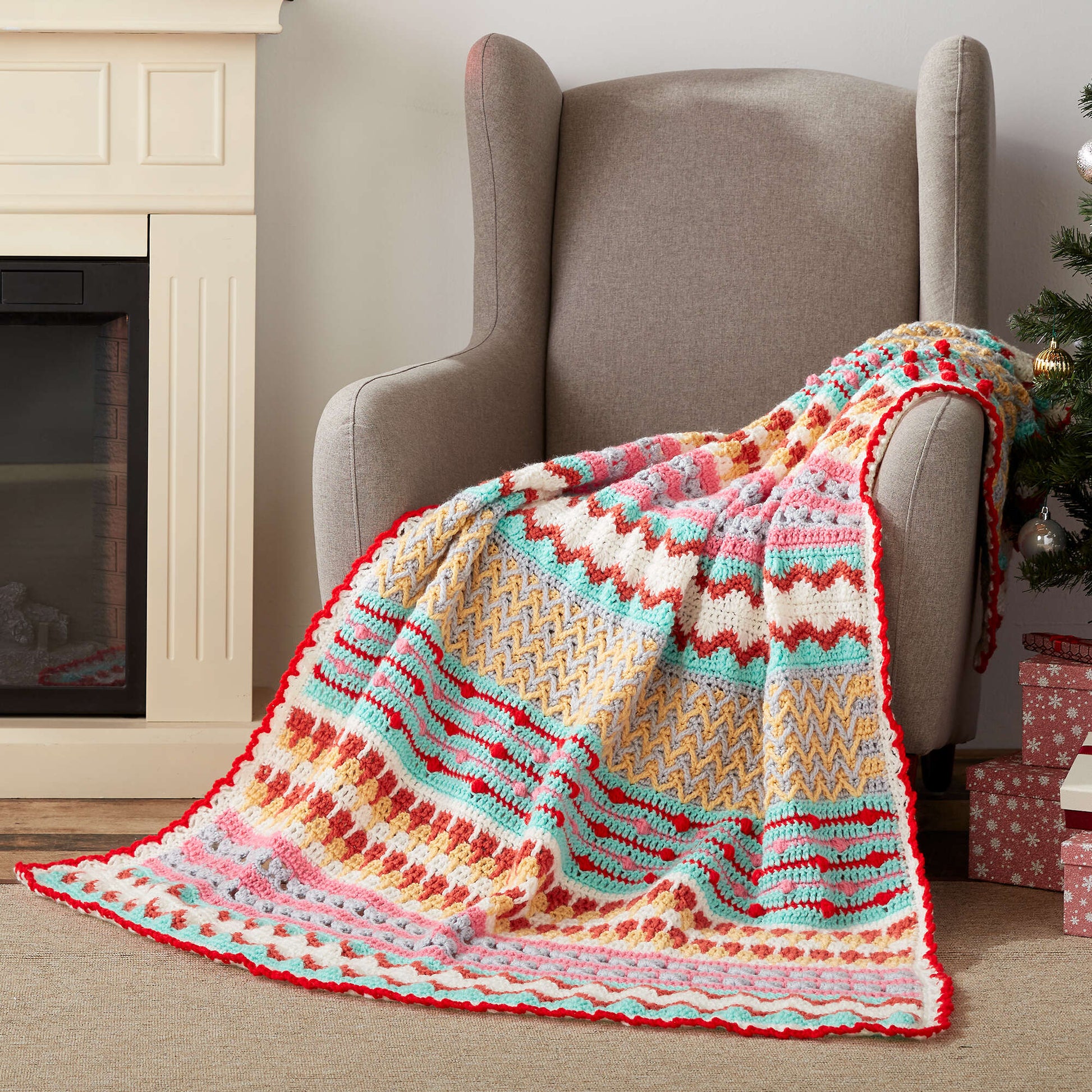 Free Red Heart Crochet Happy Holiday Throw Pattern