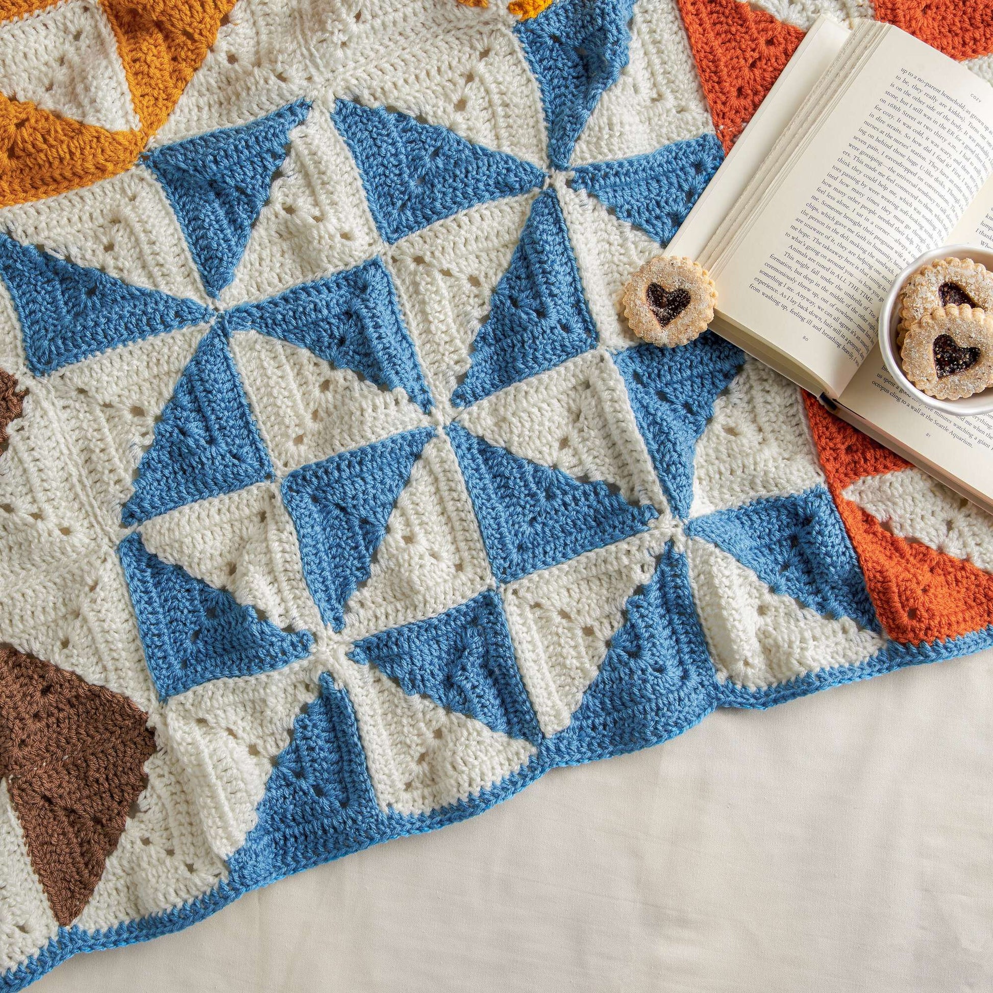 Free Red Heart Crochet Modern Patchwork Abstract Blanket Pattern
