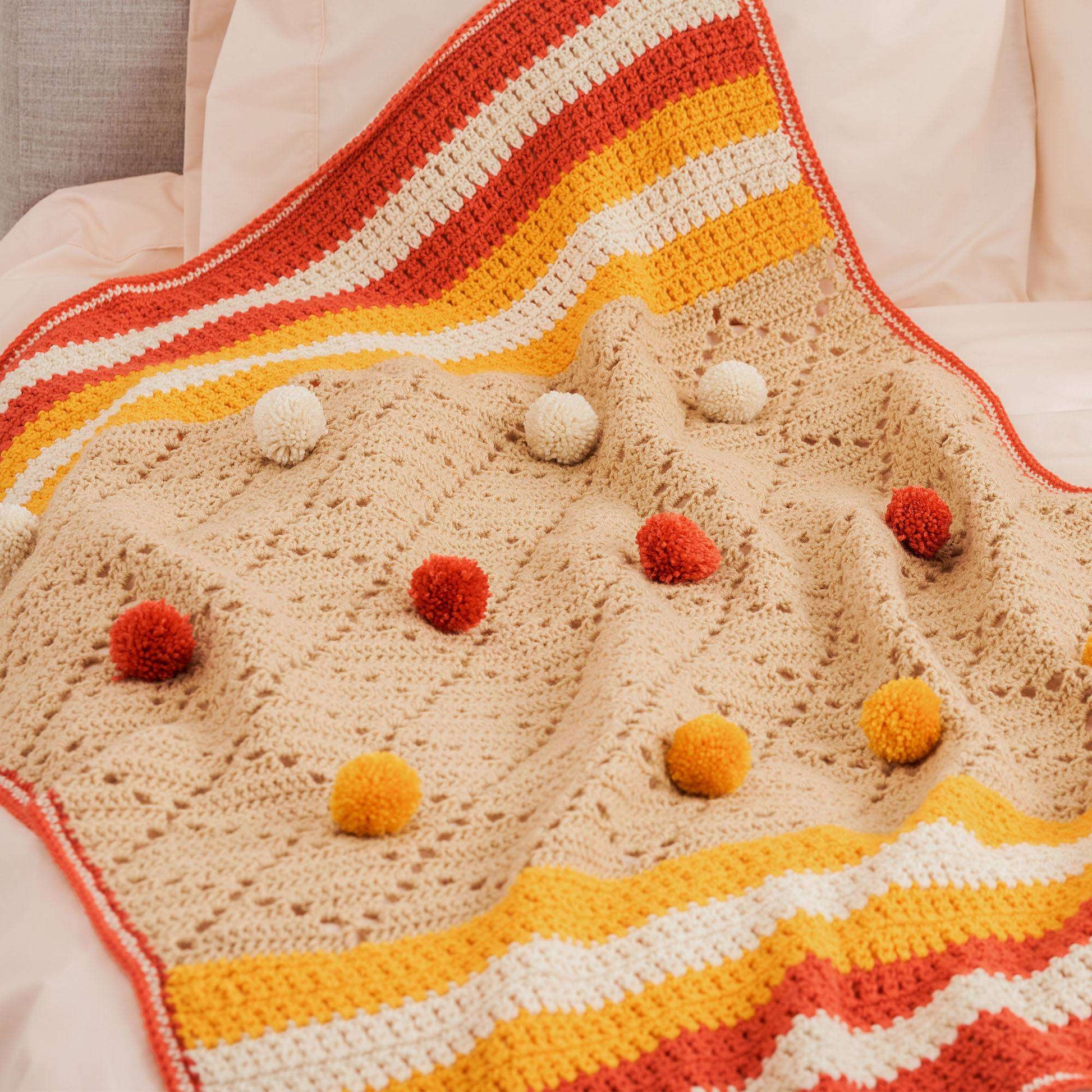 Free Red Heart Crochet Pompom Party Blanket Pattern