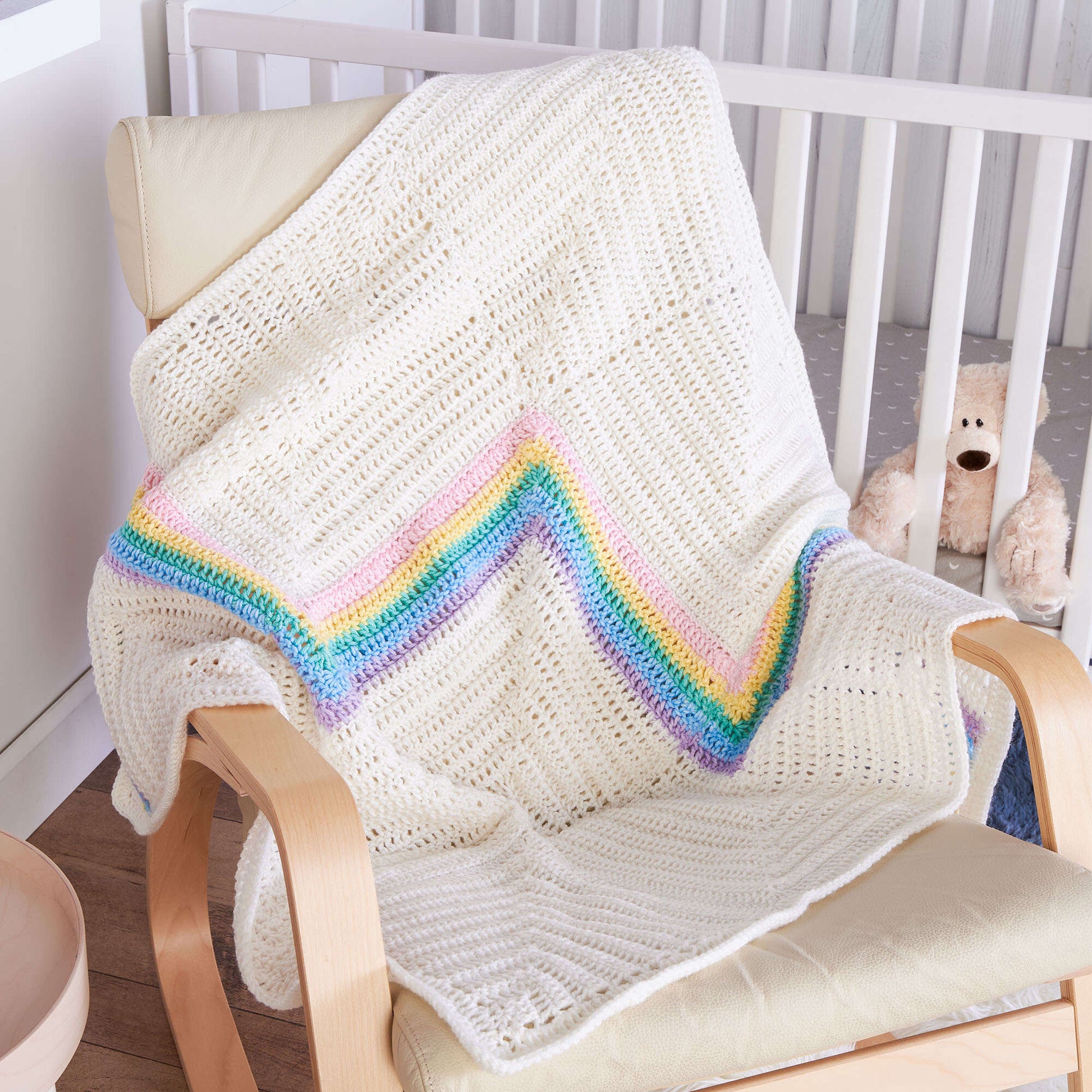 Free Red Heart Crochet Rainbow Stripe Baby Blanket Pattern