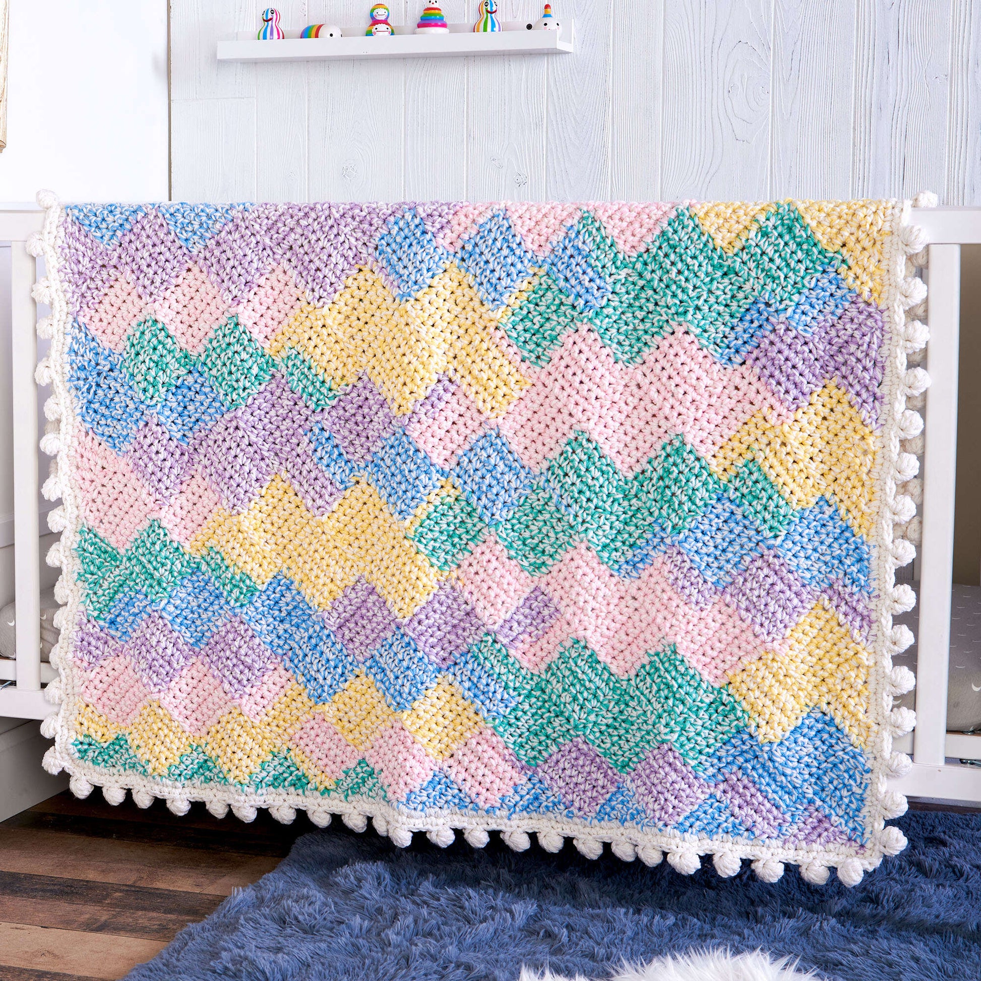 Free Red Heart Marled Entrelac Crochet Baby Blanket Pattern