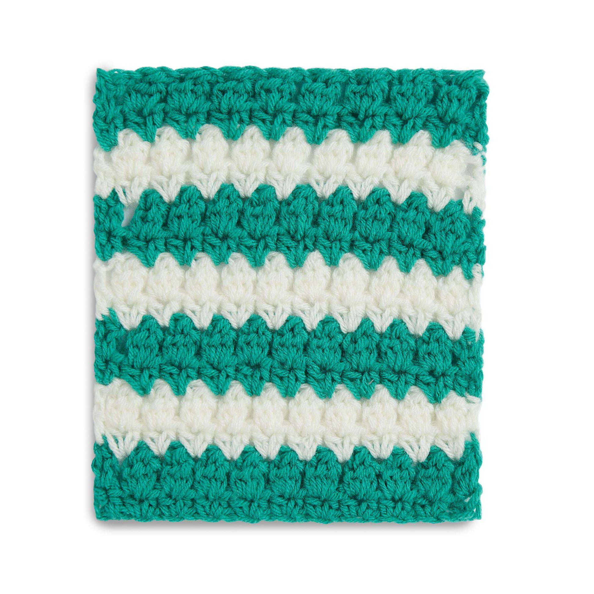 Free Red Heart Crochet Striped Bobbles & V-Stitches Blanket Block For Warm Up America! Pattern