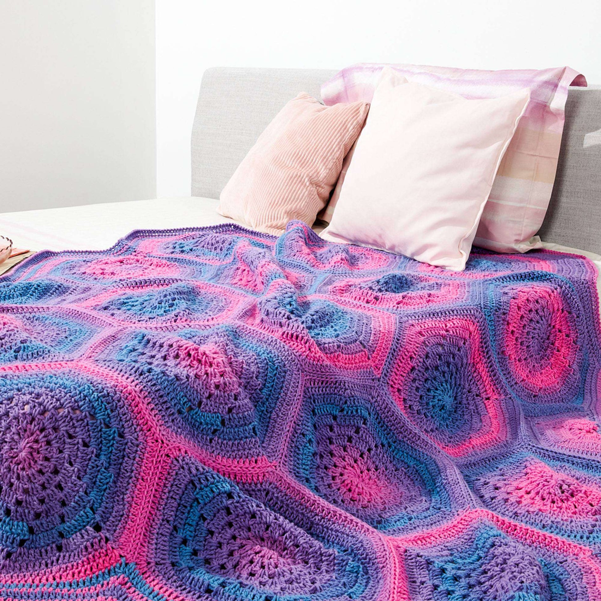Free Red Heart Coral Hexagon Crochet Blanket Pattern