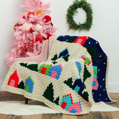 Red Heart Snowy Village Crochet Blanket Single Size