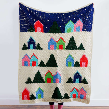Red Heart Snowy Village Crochet Blanket Single Size