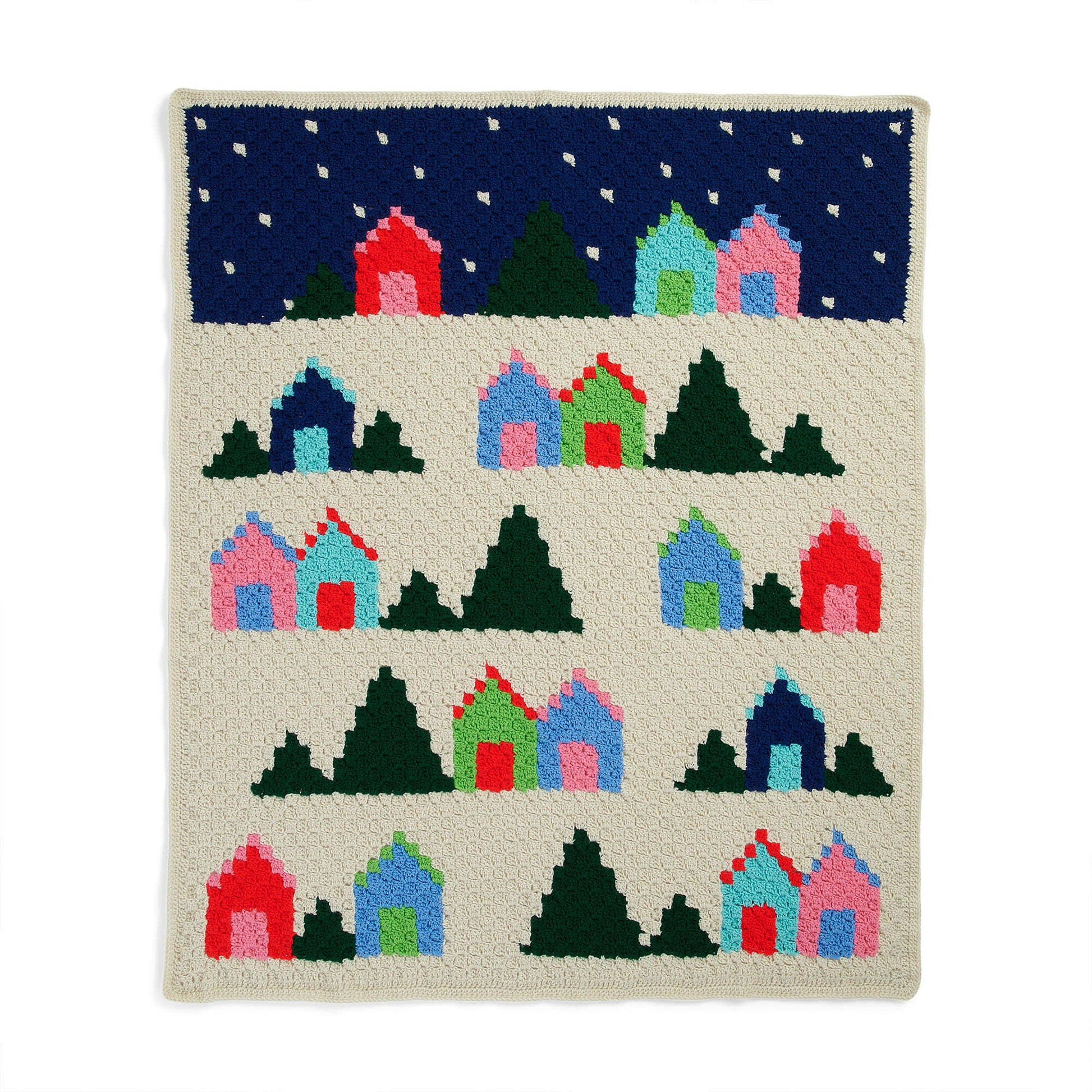 Free Red Heart Snowy Village Crochet Blanket Pattern