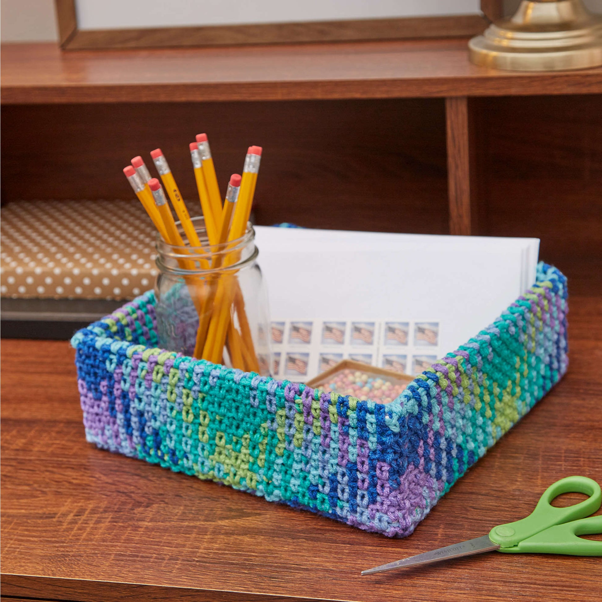 Free Red Heart Crochet Planned Pooling Storage Box Pattern