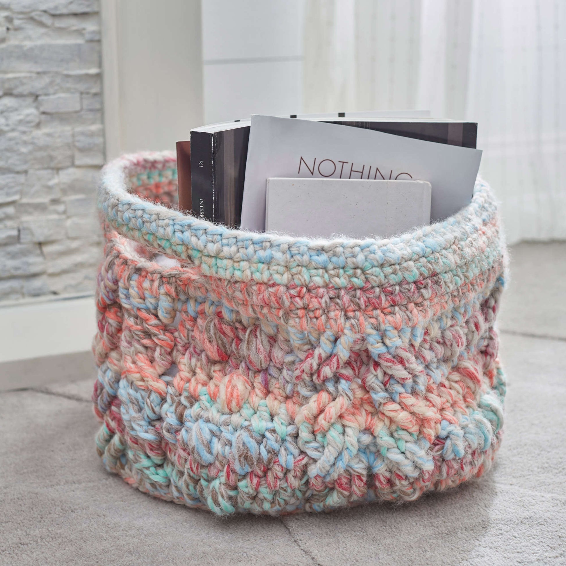 Free Red Heart Crochet Cabled Basket Pattern