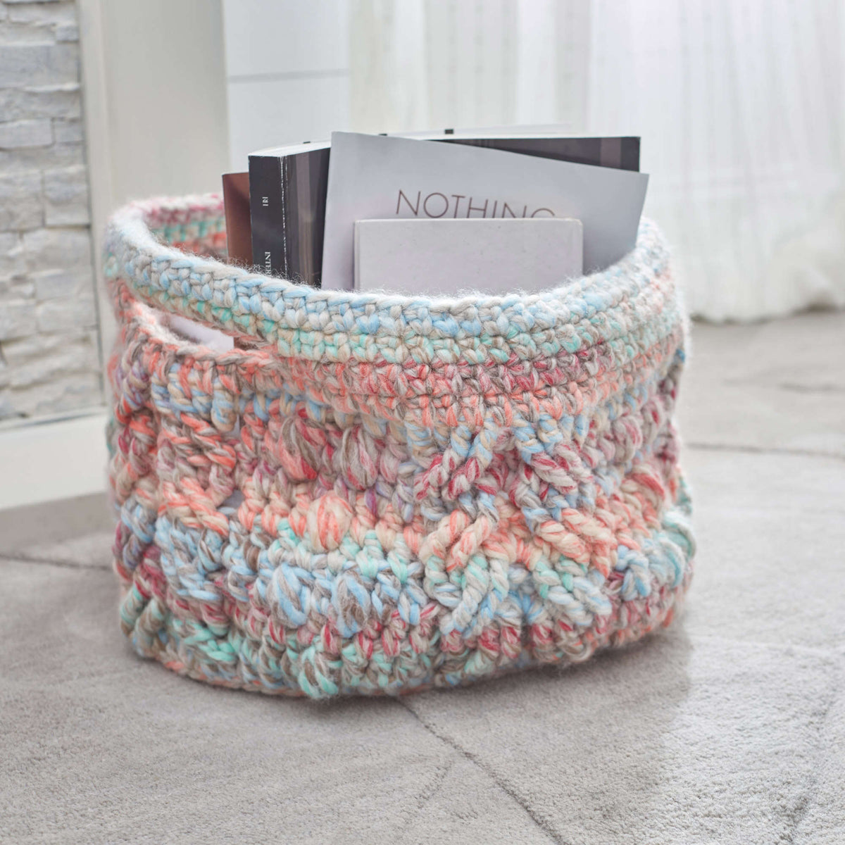 Crochet Basket made in Red Heart Collage Yarn