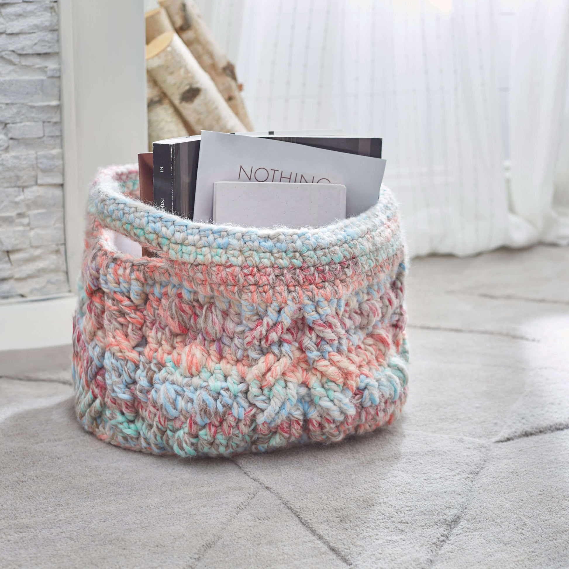 Free Red Heart Crochet Cabled Basket Pattern