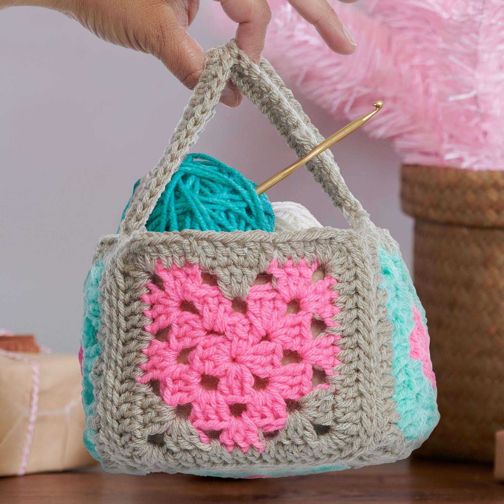 Free Red Heart Granny's Love Crochet Basket Pattern