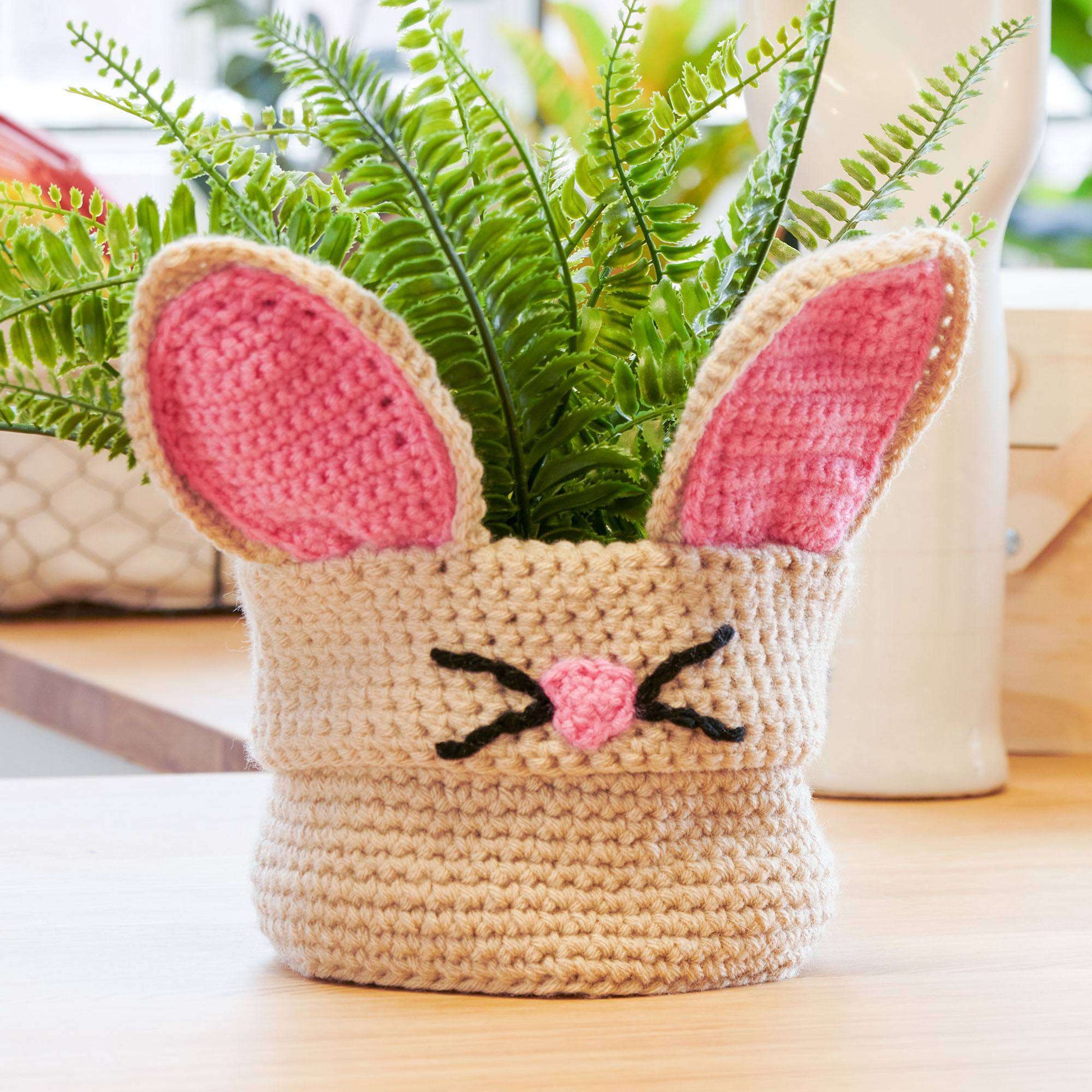 Free Red Heart Crochet Bunny Basket Pattern