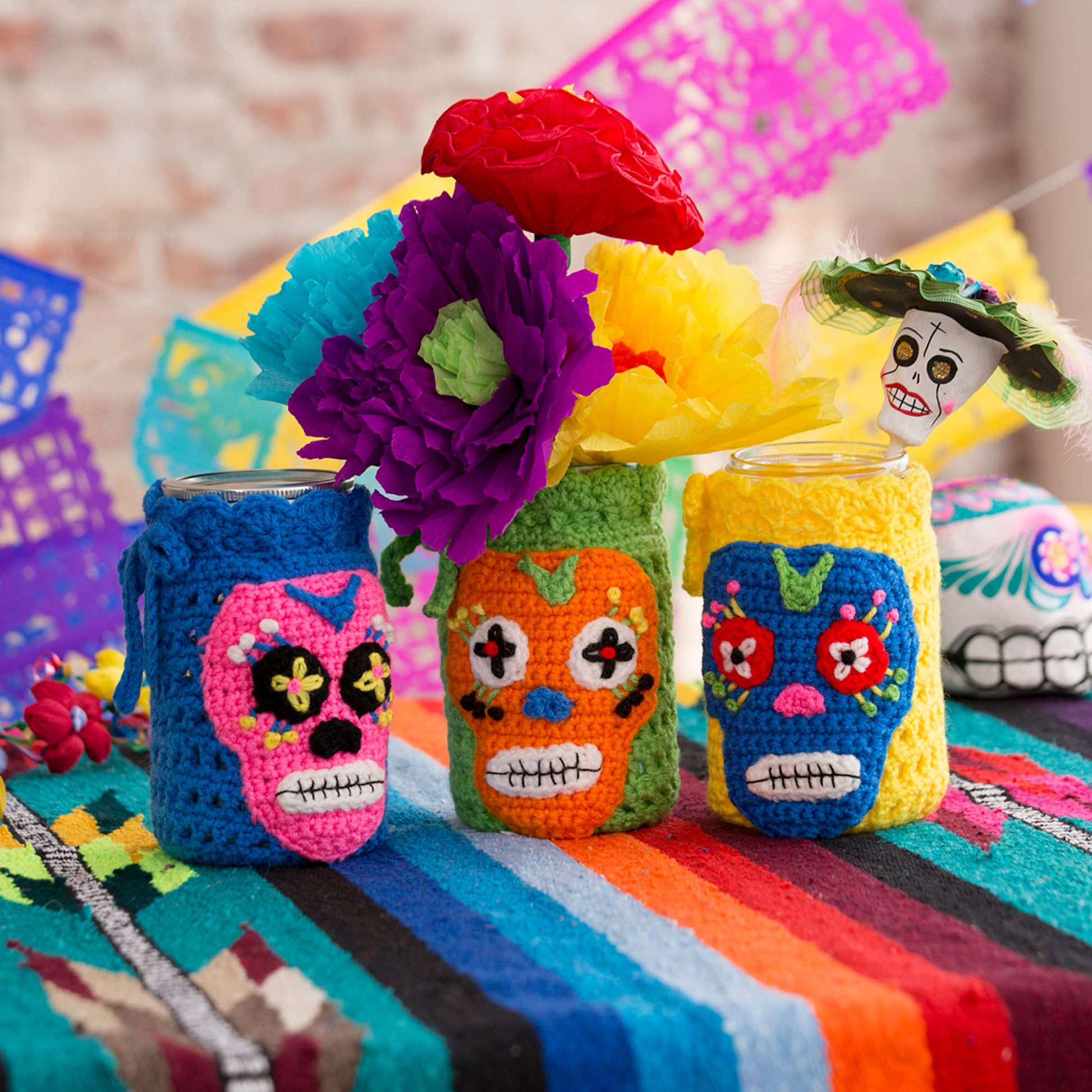 Free Red Heart Crochet Day Of The Dead Cozies Pattern
