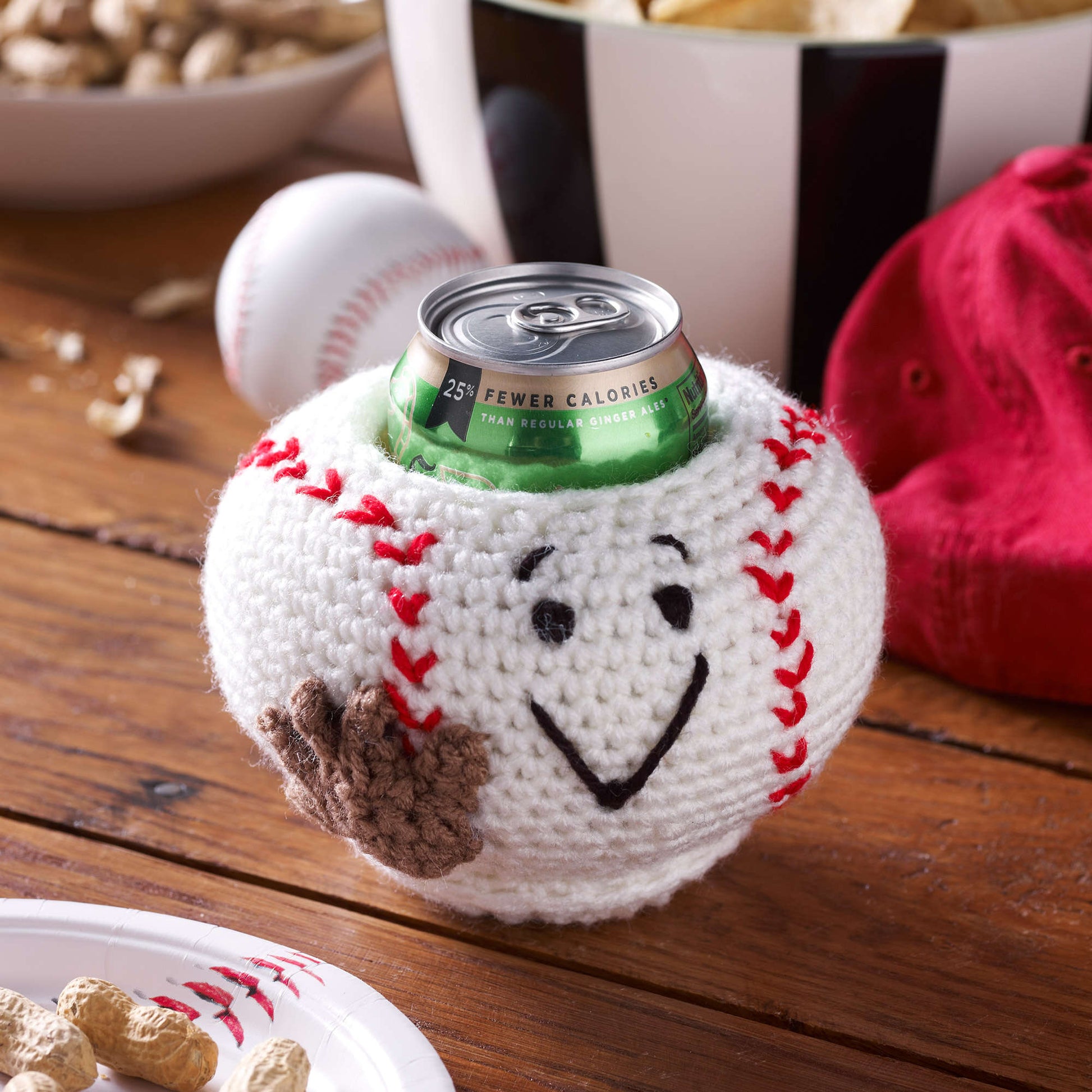 Free Red Heart Baseball Can Cozy Pattern