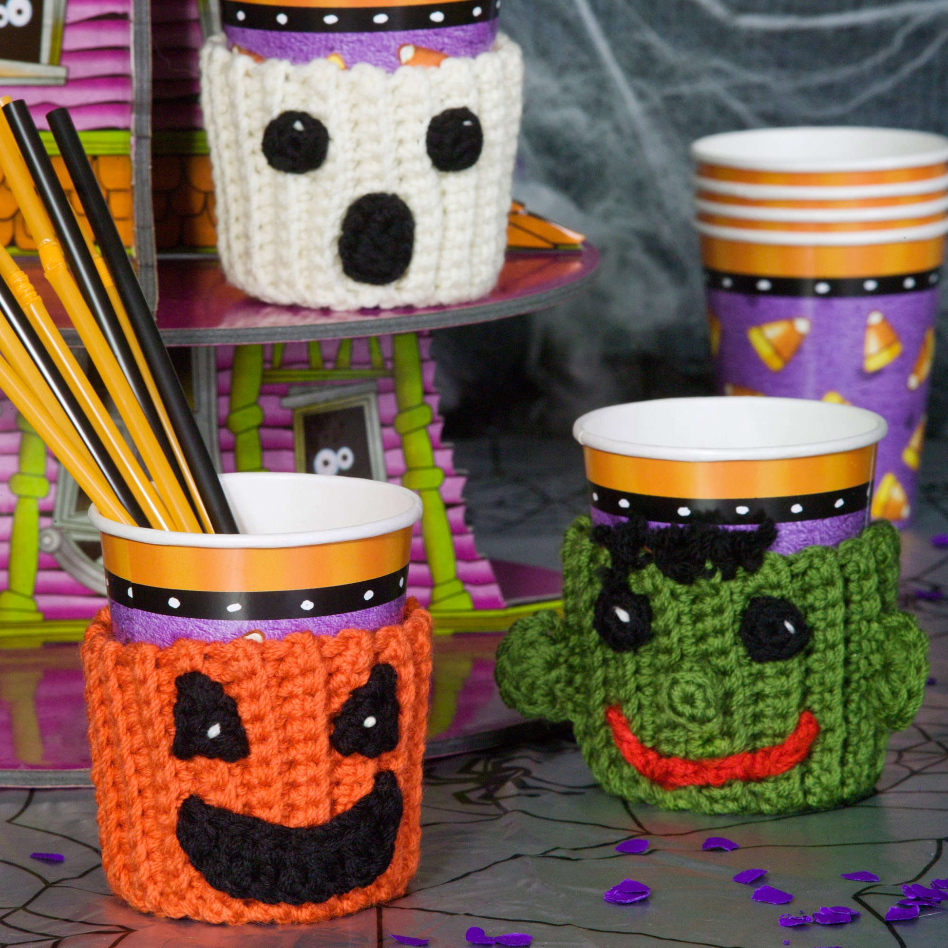 Free Red Heart Spooky Cup Cozies Pattern