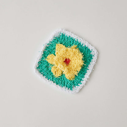 Red Heart Crochet Daffodil Cotton Scrubby Crochet Dishcloth made in Red Heart Scrubby Yarn