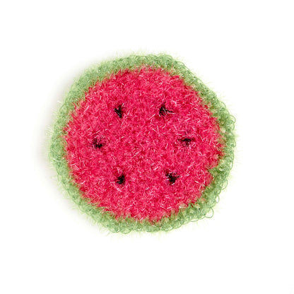 Red Heart Crochet Watermelon Slice Scrubby Crochet Dishcloth made in Red Heart Scrubby Sparkle Yarn